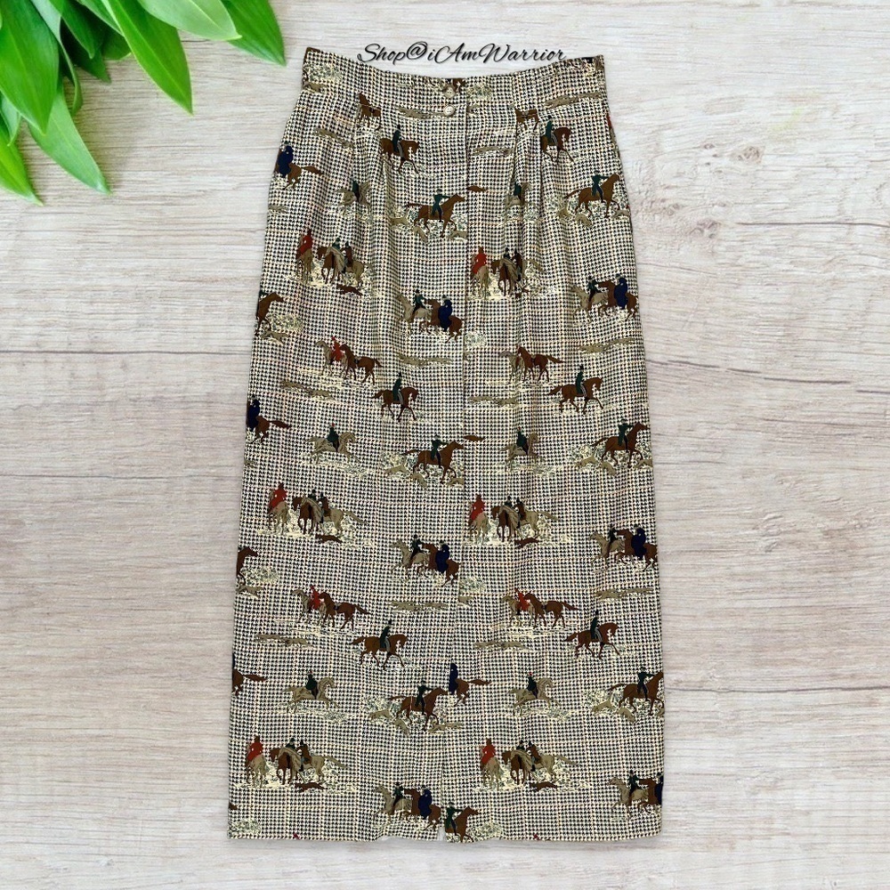 Rare vintage equestrian hunting dog button front houndstooth skirt *iamwarrior - Picture 6 of 13